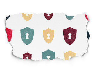 Image showing Safety concept: Shield With Keyhole icons on Torn Paper background