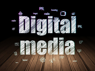 Image showing Advertising concept: Digital Media in grunge dark room