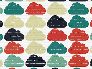 Image showing Cloud technology concept: Cloud icons on wall background