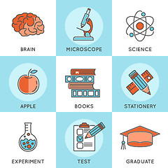 Image showing Online Education Thin Lines Color Web Icon Set