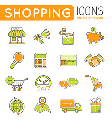 Image showing Online Shopping Thin Lines Color Web Icon Set