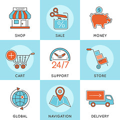 Image showing Online Shopping Thin Lines Color Web Icon Set