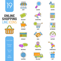 Image showing Online Shopping Thin Lines Color Web Icon Set