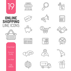 Image showing Online Shopping Thin Lines Web Icon Set