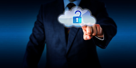 Image showing Manager Opening A Lock In The Cloud Via Touch
