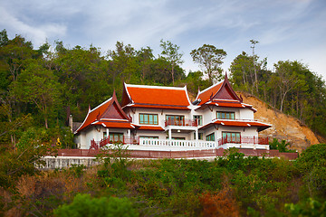 Image showing Beautiful, ornate house with traditional, Asian architectural fe