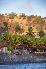 Image showing Seawall Protecting Candidasa Town on the Island of Bali, Indones