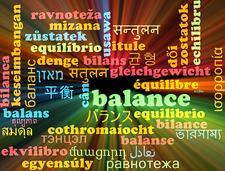Image showing Balance multilanguage wordcloud background concept glowing
