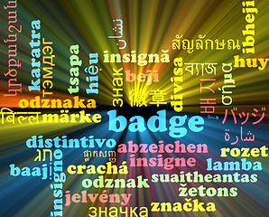 Image showing Badge multilanguage wordcloud background concept glowing