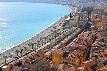 Image showing Panoramic view of spring Nice coastline and old town, French Riv