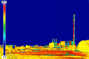 Image showing Infrared image Chimney of energy station