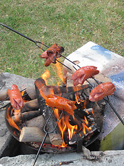 Image showing bratwurst preparing on the fire