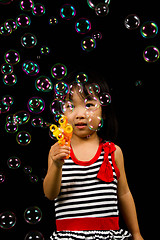 Image showing Asian Chinese Little Girl Playing Soap Bubbles