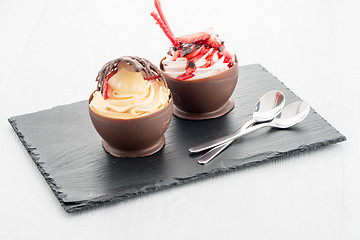 Image showing Strawberry and chocolate pastry mousse