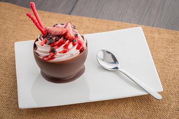 Image showing Strawberry and chocolate pastry mousse