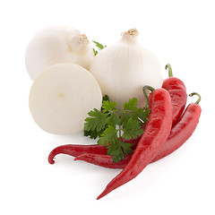 Image showing Onion, chilli peppers and parsley