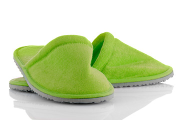 Image showing A pair of green slippers