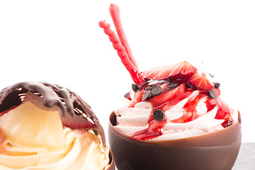 Image showing Strawberry and chocolate pastry mousse