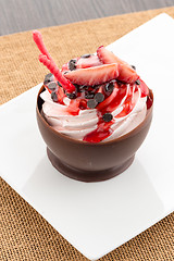 Image showing Strawberry and chocolate pastry mousse