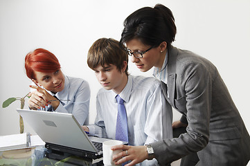 Image showing beautiful caucasian business women with young consultant