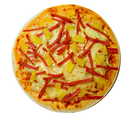 Image showing Ham and pineapple pizza

