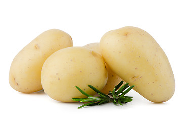 Image showing New potatoes and green herbs