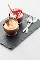 Image showing Strawberry and chocolate pastry mousse