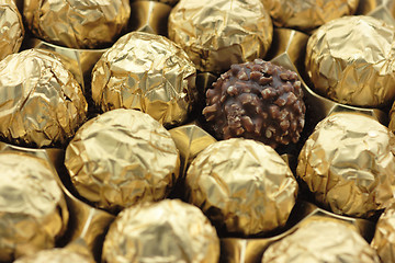 Image showing Chocolate sweets in golden foil