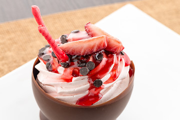 Image showing Strawberry and chocolate pastry mousse