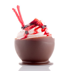 Image showing Strawberry and chocolate pastry mousse