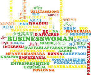 Image showing Businesswoman multilanguage wordcloud background concept