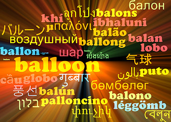 Image showing Balloon multilanguage wordcloud background concept glowing