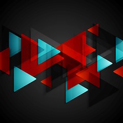 Image showing Dark tech background with red blue triangles