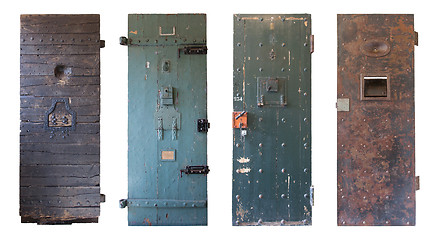 Image showing Collection of four old prison doors