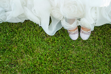 Image showing Birds eye view of brides shoes