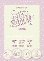 Image showing baby girl shower card with retro toys