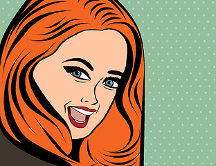 Image showing cute retro woman with long red hair in comics style 