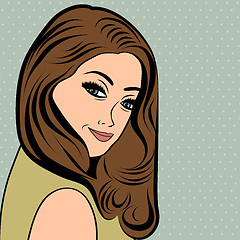 Image showing cute retro woman with long  hair in comics style