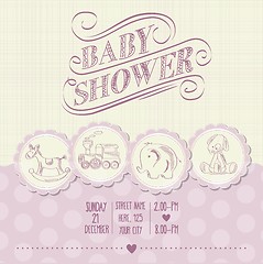 Image showing baby girl shower card with retro toys