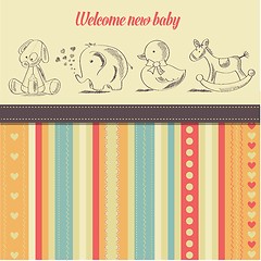 Image showing new baby  announcement card with retro toys