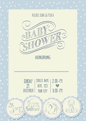 Image showing baby boy shower card with retro toys