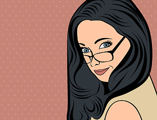 Image showing cute retro woman with long  hair in comics style 
