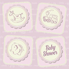 Image showing baby girl shower card with retro toys