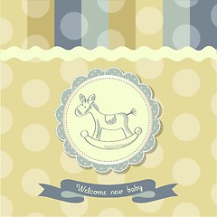 Image showing retro baby shower card with rocking horse 