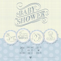 Image showing baby boy shower card with retro toys