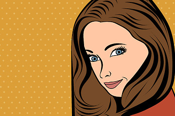 Image showing cute retro woman with long  hair in comics style