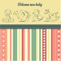 Image showing new baby  announcement card with retro toys