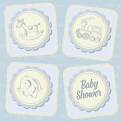 Image showing baby boy shower card with retro toys