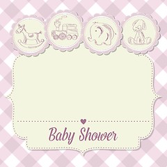 Image showing baby girl shower card with retro toys