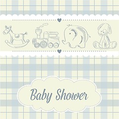 Image showing baby boy shower card with retro toys